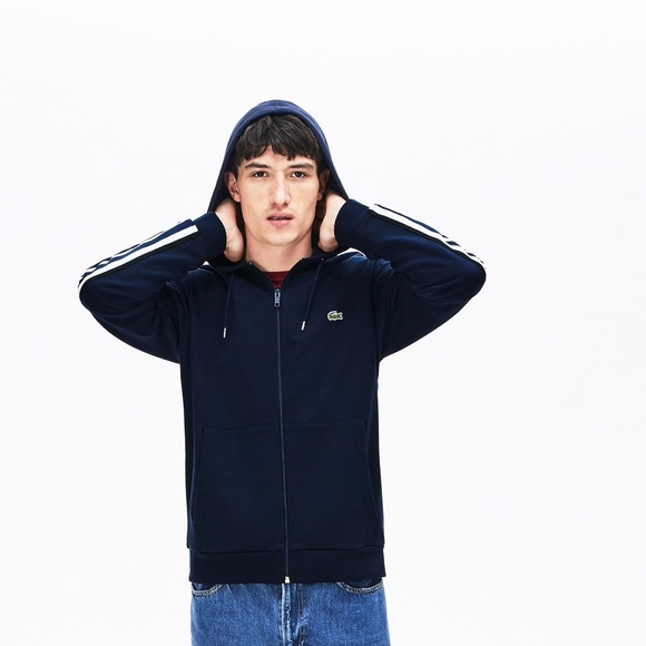 Lacoste Striped-Sleeve Hood ZIP Fleece Sweatshirt - Picture 4 of 7